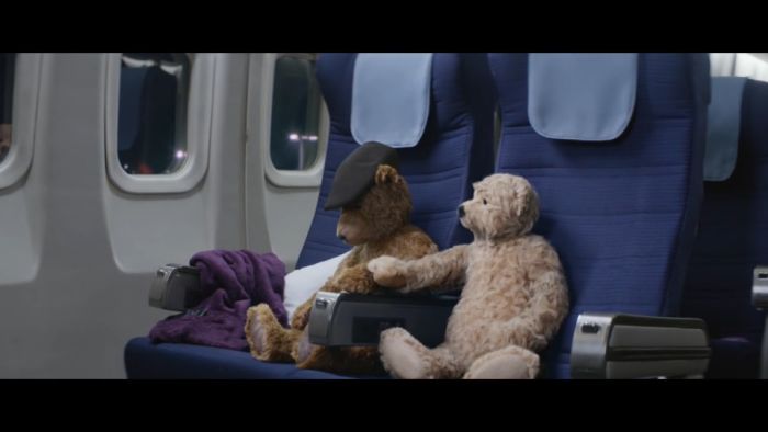 two teddy bears on the plane